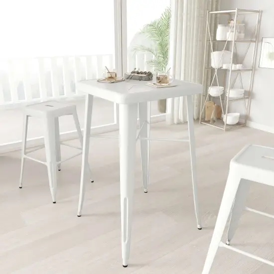 Merrick Lane Retta Patio Dining Table with Metal Frame and Square Top White {1}