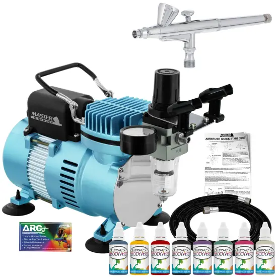 Airbrushing System Kit with 8 Color Water-Based Face & Body Art Paint Set, Cool Runner II Dual Fan Air Compressor - Washable Temporary Tattoo {1}