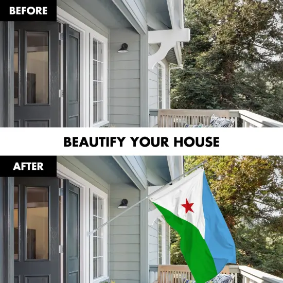 G128 Combo Pack: 6 Ft Tangle Free Aluminum Spinning Flagpole (Silver) & Djibouti Djiboutians Flag 3x5 Ft, LiteWeave Pro Series Printed 150D Polyester | Pole with Flag Included {3}