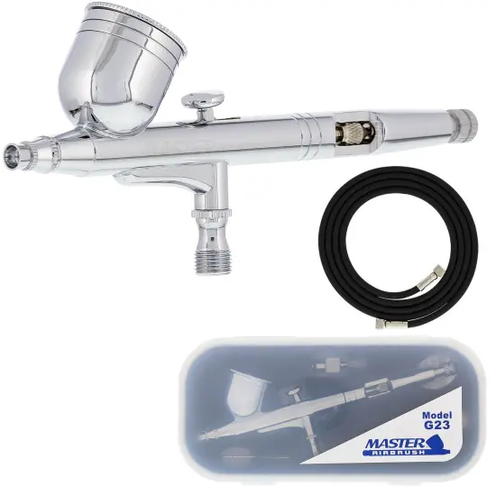 Master Performance G23 Multi-Purpose Dual-Action Gravity Feed Airbrush, 0.3 mm Tip, 1/3 oz Cup, Cutaway Handle (Includes 6 ft. Braided Air Hose) {1}