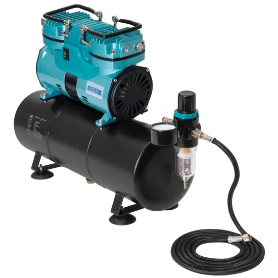 Professional Cool Running 1/4 hp Twin Cylinder Piston Air Compressor with Extra Large Storage Tank - High Airflow - Hose, Regulator Water Trap {1}