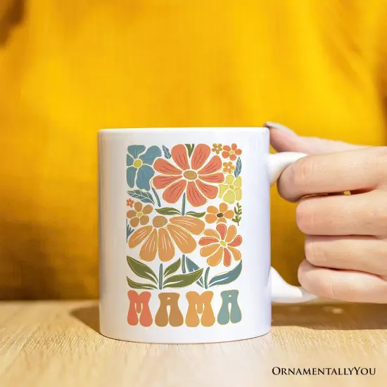 Boho Floral Mama Mug, Retro Color Flowers Gift for Mothers {5}