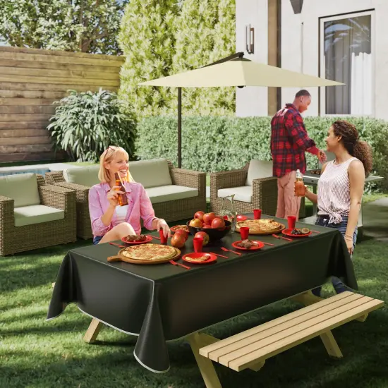 Exquisite Vinyl Tablecloth &ndash; 54" x 108" &ndash; Pack of 1 &ndash; Rectangular Plastic Table Cover with Flannel Backing &ndash; Reusable & Waterproof Tablecloth for Events and Parties Black {4}