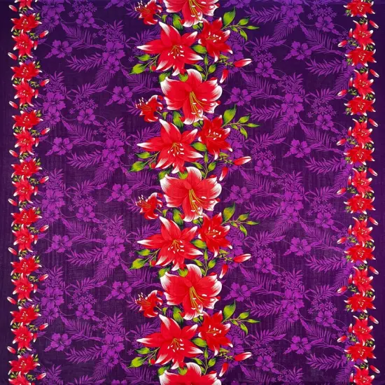 1 Yard Triple Lily Border Tropical Flowers & Leaves Rayon Fabric 36" L x 45" W Rust/Orange {3}