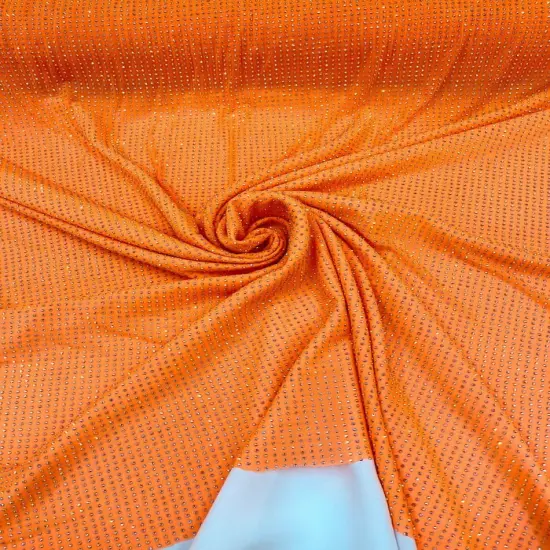 1 Yard Iridescent Rhinestone Stretch Mesh Fabric AB Crystal Power Net For Costumes & Fashion 54&rdquo; Wide Orange {1}