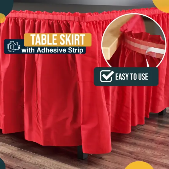 Ruffle Disposable Table Skirt 14 Ft Long Pleated Table Skirts with Adhesive Strip &ndash; Fits 6ft+ Rectangle or Round Tables &ndash; Ideal for Birthday Parties, Gender Reveal, Baby Showers & Event Decorations 6 pack by Exquisite Red {3}