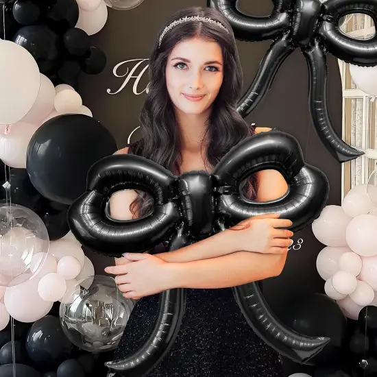 4 Pcs Bow Birthday Decorations Black Bow Balloons Bow Party {4}