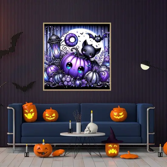 5D Diamond Art kits for Adults Beginners, Halloween Pumpkin Bat,13.7x 13.7 Inch {2}