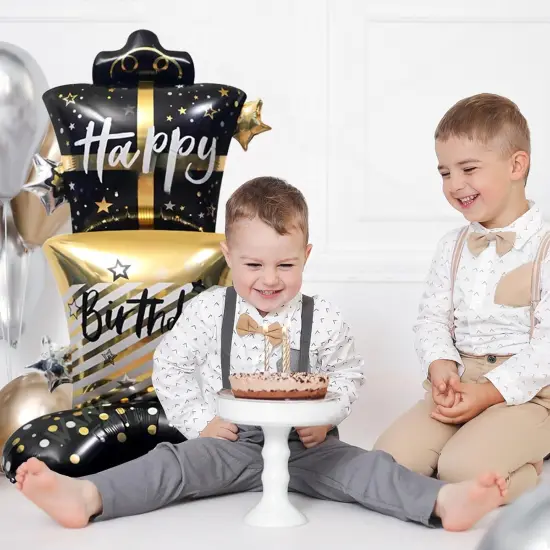Giant Black Gold Happy Birthday Foil Balloon {2}