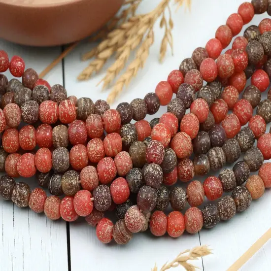 Mixed Red Pompeii Round Beads (24" Strand) Indonesian Glass Beads {2}