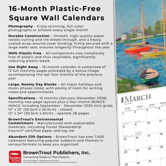 Impressionists | 2026 12 x 24 Inch (Hanging) Monthly Square Wall Calendar | Plastic-Free {6}