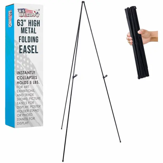 63" High Metal Folding Display Easel - Adjustable Height, Instantly Collapses, Holds 5 lbs - Portable Art Easel Stand - For Sign, Poster, Canvas, Painting, Picture Display {1}