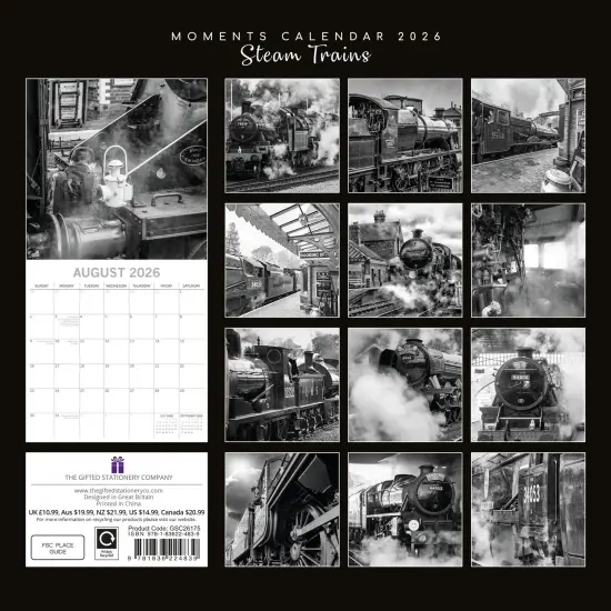 The Gifted Stationary 2026 Square Wall Calendar, Steam Trains - Black & White, 16-Month Animals Theme Hanging Calendar with 180 Reminder Stickers, Month Planner for Home, or Creative Spaces, 12x12 In Multicolor {4}
