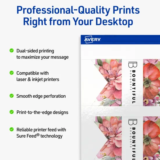 Avery Printable Banner Rectangle Flag Tags, Sure Feed Technology, 2" x 3-1/2", Glossy White Cardstock, Print-to-The-Edge, Laser/Inkjet Printable, 80 Total {8}