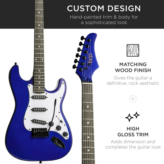 Best Choice Products 39in Full Size Beginner Electric Guitar Kit with Case, Strap, Amp, Whammy Bar Metallic Blue {6}