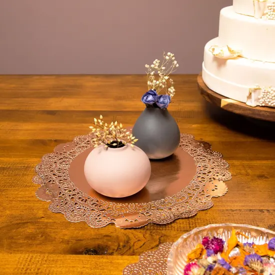 100 Pack Round Lace Paper Doilies, 12 Inch Rose Gold Placemats for Desserts, Cakes, Pastries, Table Decorations {2}