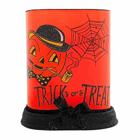 Stony Creek 6.0 Inch Vintage Halloween Oval Vase W/Base Halloween Lighted Glass Accent , Halloween Decor Halloween Electric Vintage-Looking PUMPKIN {3}
