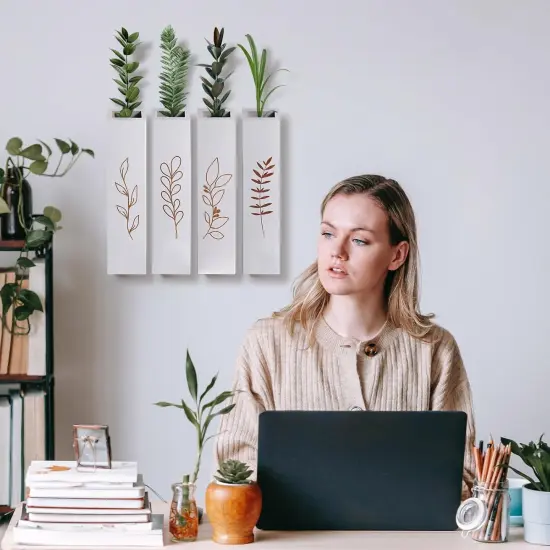 Wood Wall Planter Farmhouse Pocket Wall Vases for Indoor Greenery and Flowers White {3}