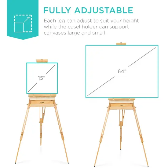 Best Choice Products French Easel, 32pc Beginners Kit Portable Wooden Adjustable Tripodw/ Paint Supplies Natural {4}