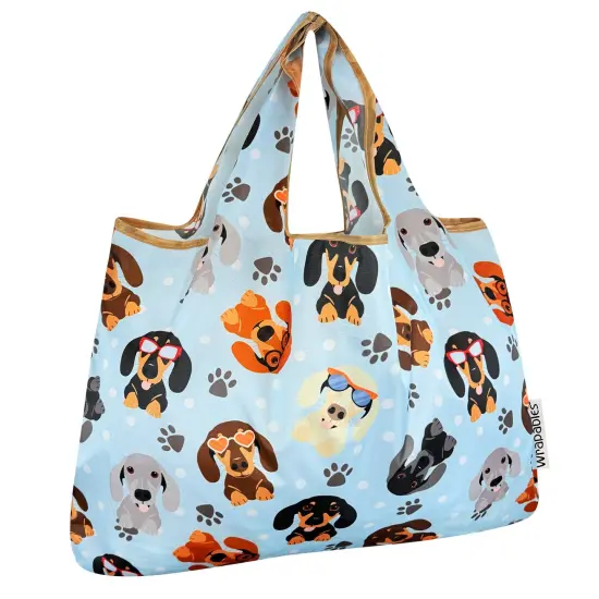 Wrapables Large Foldable Tote Nylon Reusable Grocery Bags, Stylish Doggies {1}
