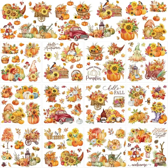 12 Pcs Pumpkin Harvest Rub on Transfer Decals {1}