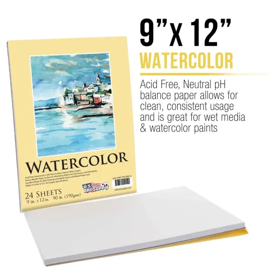 9" x 12" Premium Heavyweight Watercolor Paper Pad, Pack of 2 (24 Sheets Each), 140lb (300gsm) - Spiral Bound, Cold Pressed, Acid-Free, Wet, Water Color Paper - For Artists, Students {2}