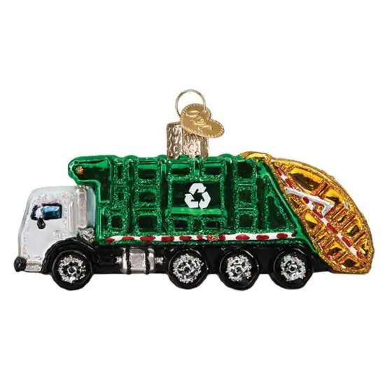 Old World Christmas 2.0 Inch Garbage Truck Tree Ornament , Specialized Truck Green {1}