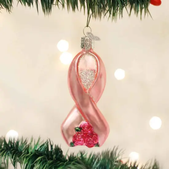 Old World Christmas 3.5 Inch Ribbon With Roses Christmas Tree Ornament , Breast Cancer Pink Ornament {3}