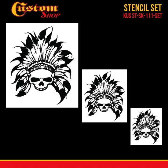 Custom Shop Airbrush Skeleton Skull Indian Chief Stencil Set (Skull Design #11 in 3 Scale Sizes) - Laser Cut Reusable Templates {2}