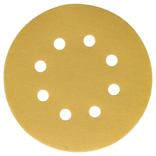 240 Grit - 5" Gold DA Sanding Discs - 8-Hole Pattern Hook and Loop - Box of 50 {2}