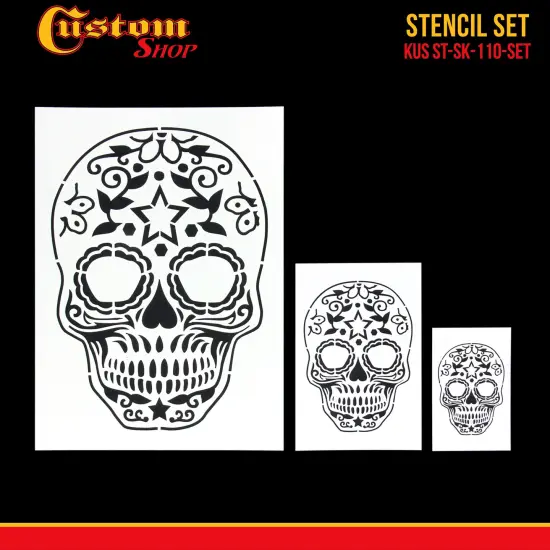 Custom Shop Airbrush Sugar Skull Day Of The Dead Stencil Set (Skull Design #10 in 3 Scale Sizes) - Laser Cut Reusable Templates {2}