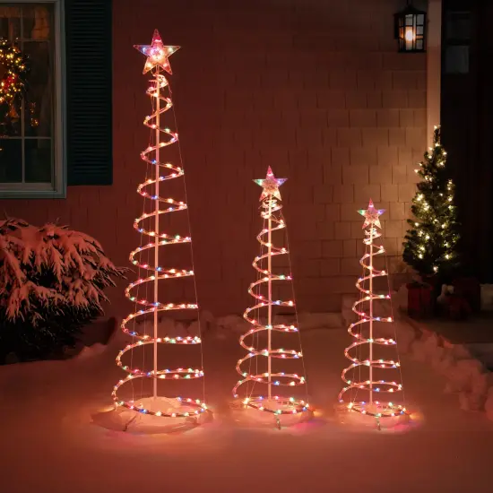 Northlight Set of 3 Lighted Multi-Color Spiral Christmas Trees - 3', 4', and 6' White {4}