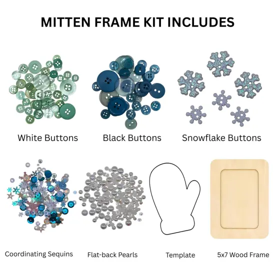 Buttons Galore & More DIY Button Art Frame Kit, Winter Mitten Design with Snowflakes, Wood Frame, Turquoise and Green Buttons, Wall Decor Craft Set, Ages 6+ {2}