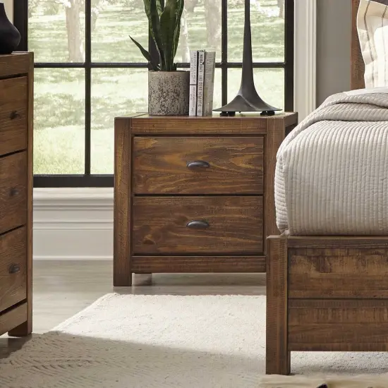 Farmhouse Style Solid Pine Wood 2-Drawer Nightstand Bedside Table Walnut {3}