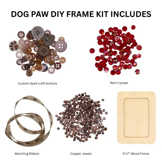 Buttons Galore & More Pet Paw Picture Frame DIY Craft Kit, Natural Wood, Button Art Design, 5x7 Inches, Wall Decor with Ribbon, Ages 6+ {2}