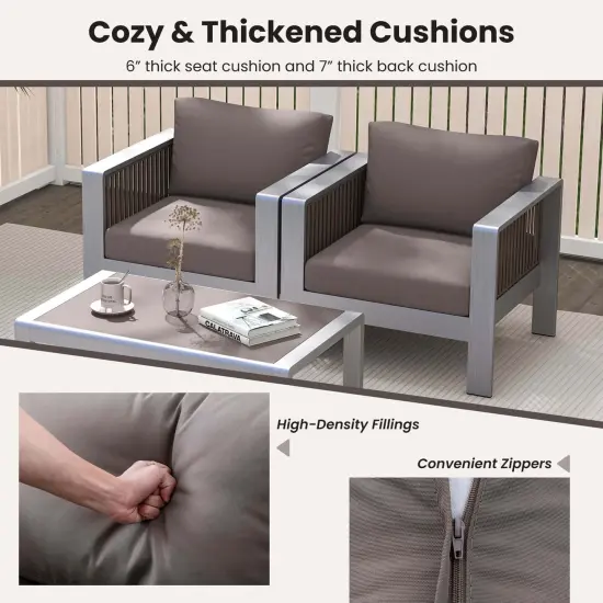 Costway 2 PCS Aluminum Single Sofa Outdoor Furniture Set with Thick Back & Seat Cushions Grey {6}