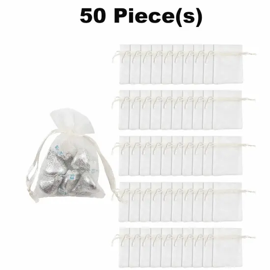 Bulk 50 Pc. Mini Organza Drawstring Treat Bags Ivory {1}