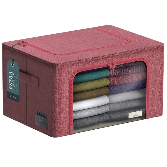 Sorbus 1 Pack Jumbo Storage Bin with Metal Frame, Storage Containers with Window & Handles, Stackable & Foldable Clothes Organizer Bag Pink {1}