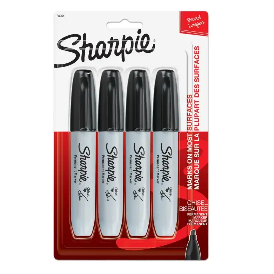 Permanent Markers, Chisel Tip, Black, Pack of 4 {1}
