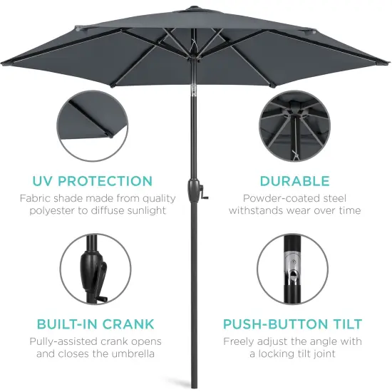 Best Choice Products 7.5ft Heavy-Duty Outdoor Market Patio Umbrella w/ Push Button Tilt, Easy Crank Slate {5}