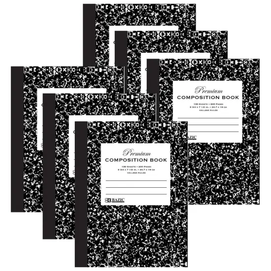 Premium Composition Book, College Ruled, Black Marble, 100 Sheets, Pack of 6 {1}