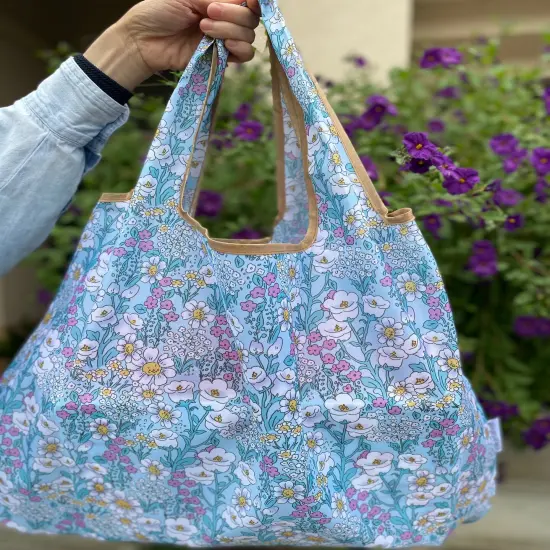 Wrapables Large & Small Foldable Tote Nylon Reusable Grocery Bags, Set of 2, Spring Flora {6}