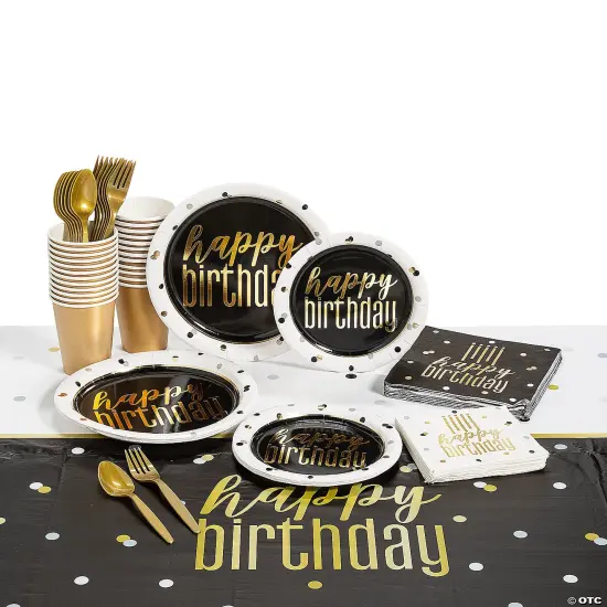 Metallic Happy Birthday Disposable Tableware Kit for 8 Guests 89 Pc {2}
