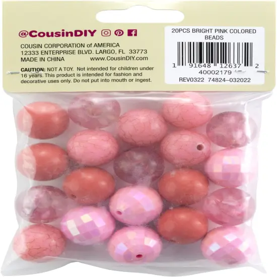 CousinDIY Bubblegum Bead 20mm 20/Pkg-Bright Pink {2}