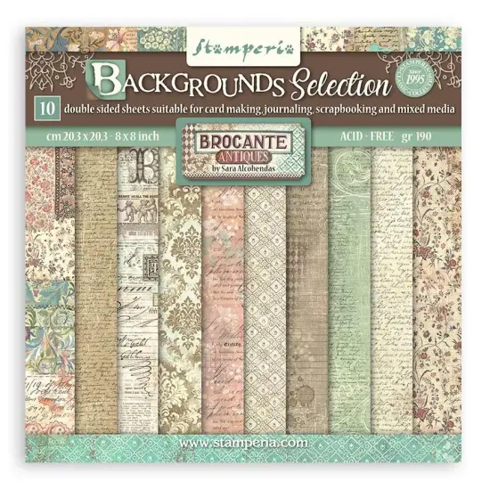 Stamperia Backgrounds Double-Sided Paper Pad 8"X8" 10/Pkg-Brocante Antiques {1}