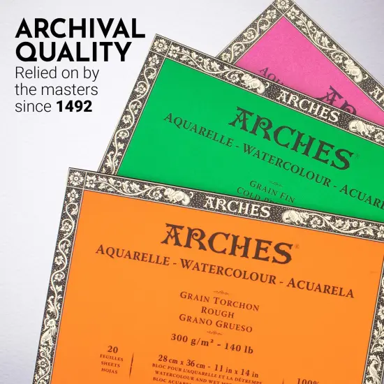 Arches Aquarelle Cold Pressed Watercolor Block 11"X14"- 140lb, 20 Sheets {6}
