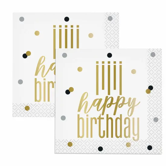 Metallic Happy Birthday Beverage Napkins 16 Ct. {3}