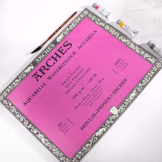 Arches Aquarelle Hot Pressed Watercolor Block 12"X16"- 140lb, 20 Sheets {3}