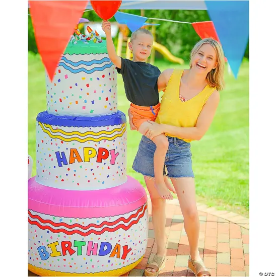 Jumbo Inflatable Vinyl Confetti Happy Birthday Cake 37" x 6 Ft {3}