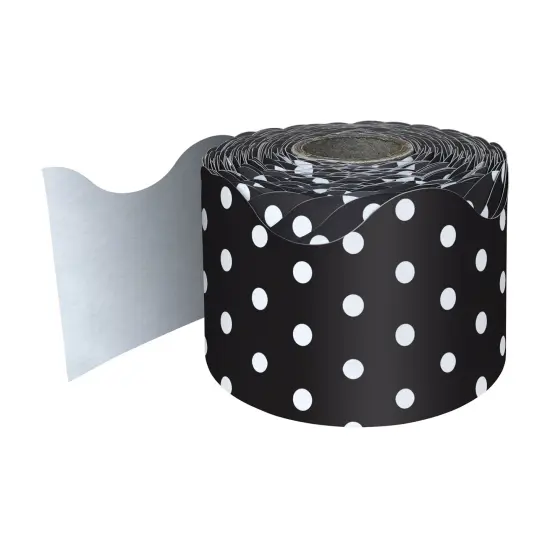 Black with White Polka Dots Rolled Scalloped Border, 65 Feet {1}